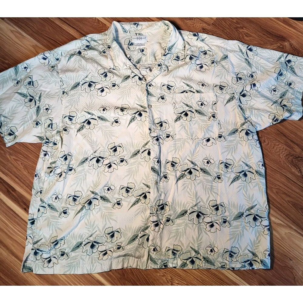 Silk Mens 2XL Hawaiian Shirt Knights Bridge Cream Silk Floral Tropical Vacation‎